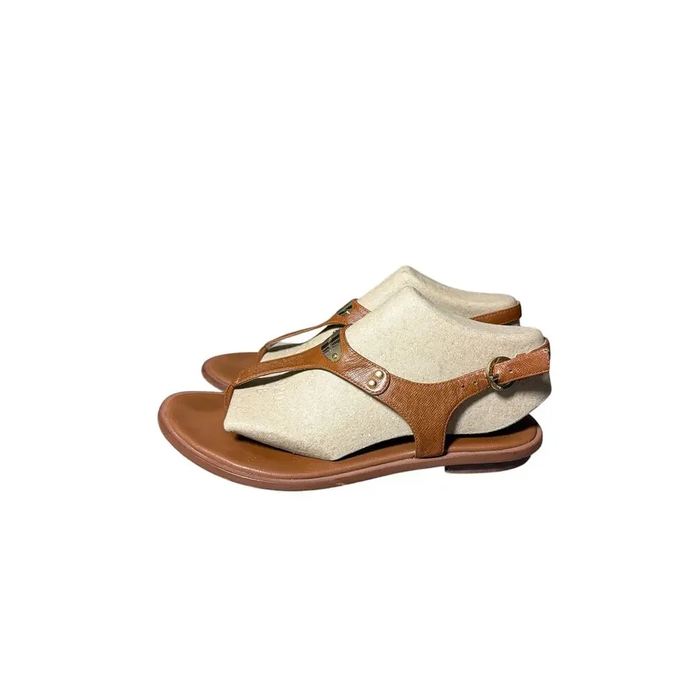 MICHAEL KORS MKvPlate Slingback Thong Sandals Luggage Brown Size 9 - Picture 3 of 6